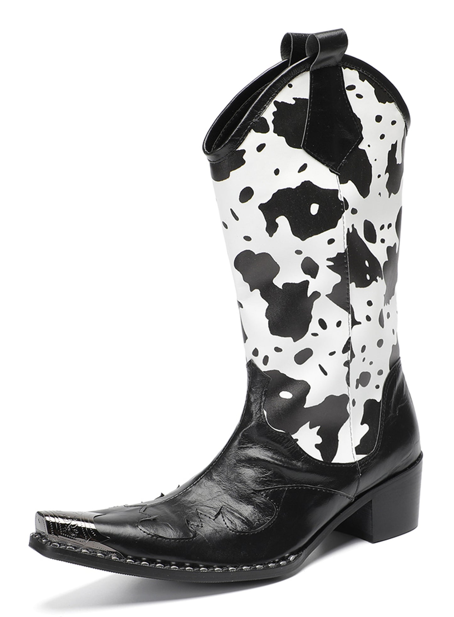 Mens Pull-On Cow Print Riding Western Cowboy Boots