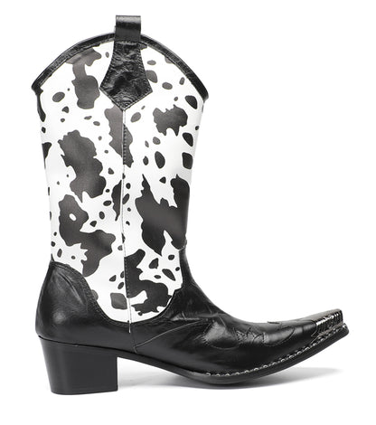 Mens Pull-On Cow Print Riding Western Cowboy Boots