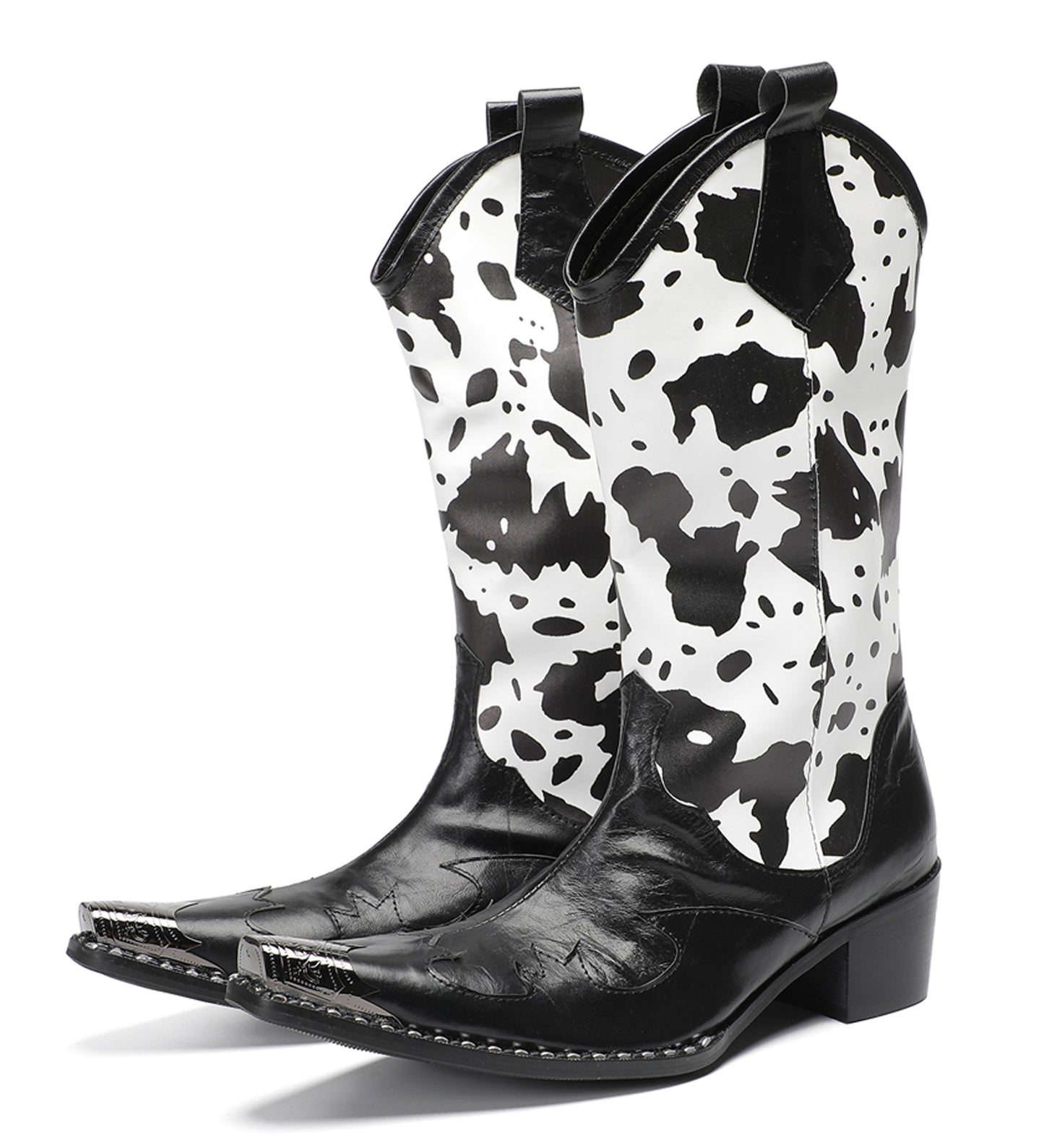 Mens Pull-On Cow Print Riding Western Cowboy Boots