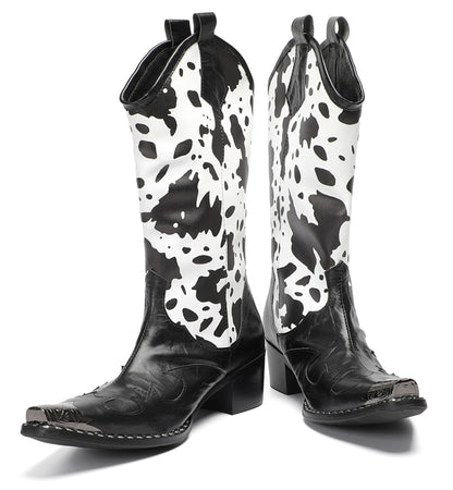 Mens Pull-On Cow Print Riding Western Cowboy Boots