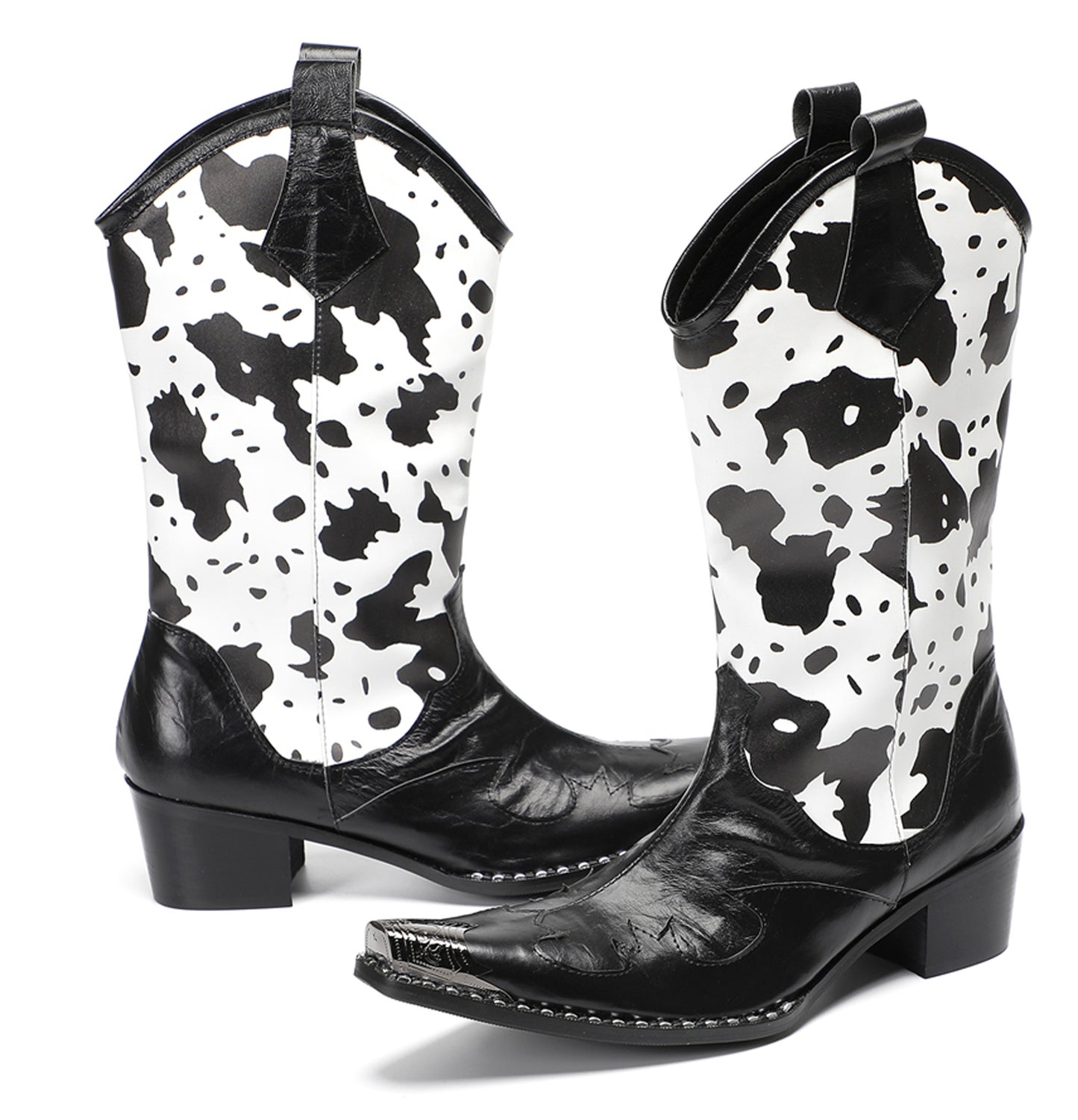 Mens Pull-On Cow Print Riding Western Cowboy Boots