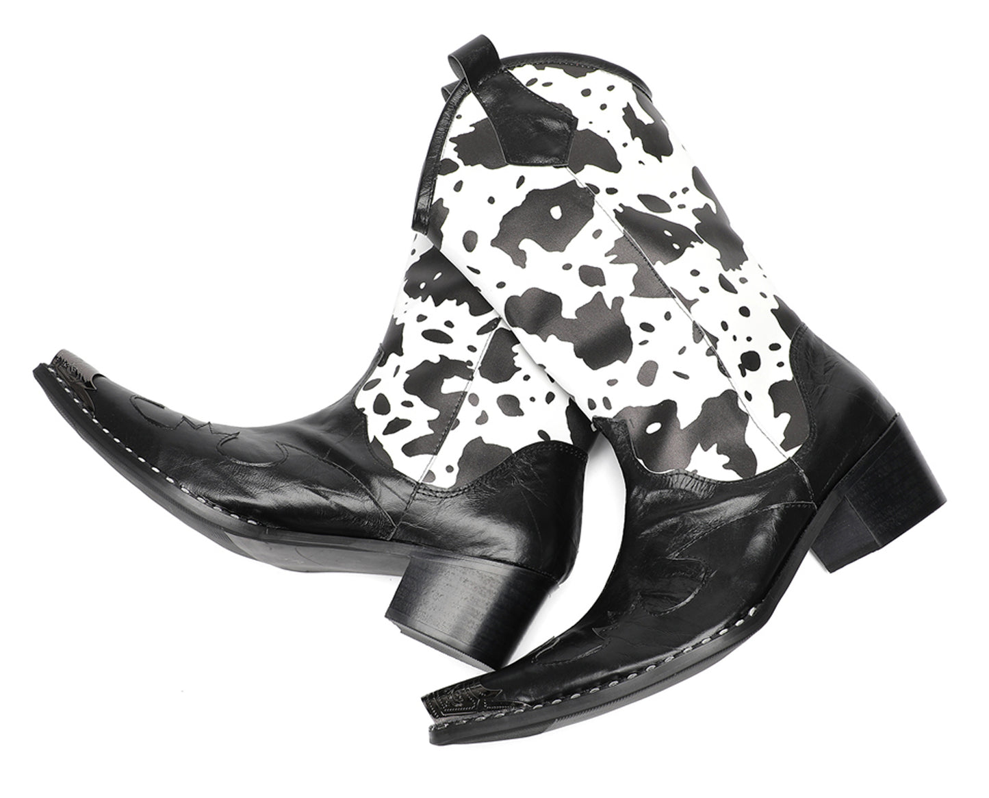 Mens Pull-On Cow Print Riding Western Cowboy Boots