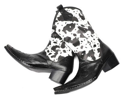 Mens Pull-On Cow Print Riding Western Cowboy Boots