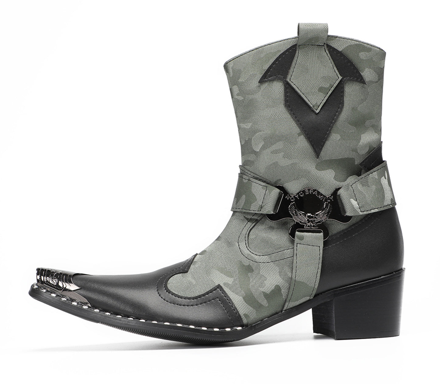 Mens Top-Grain Leather Handmade Harness Western Cowboy Boots