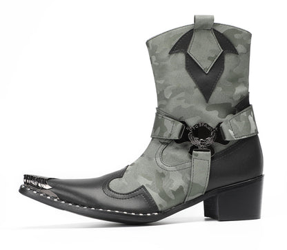 Mens Top-Grain Leather Handmade Harness Western Cowboy Boots