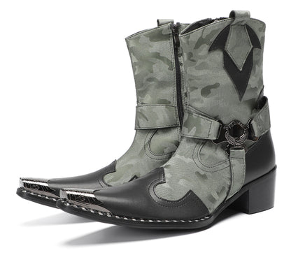 Mens Top-Grain Leather Handmade Harness Western Cowboy Boots