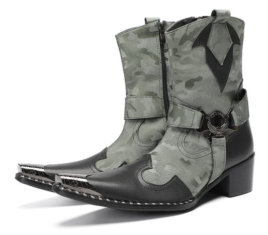 Mens Top-Grain Leather Handmade Harness Western Cowboy Boots