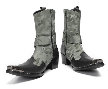 Mens Top-Grain Leather Handmade Harness Western Cowboy Boots