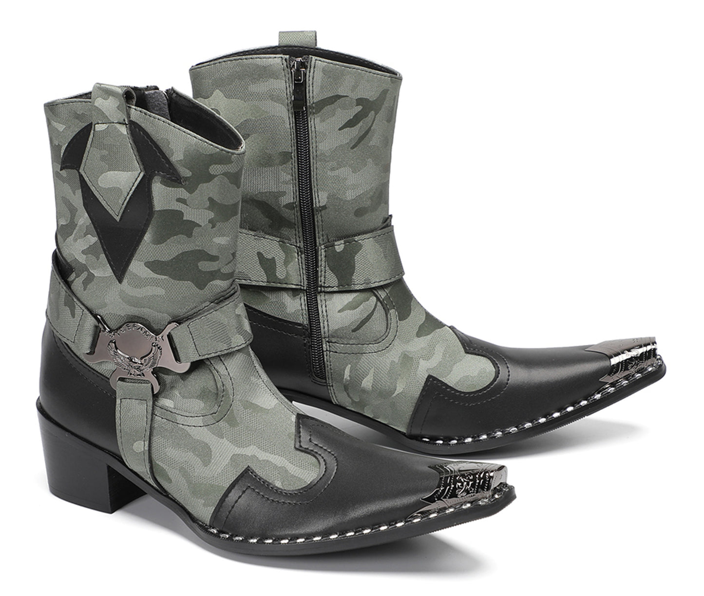 Mens Top-Grain Leather Handmade Harness Western Cowboy Boots