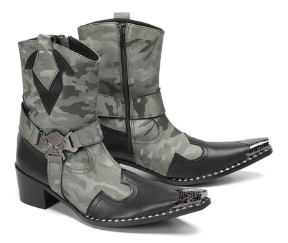 Mens Top-Grain Leather Handmade Harness Western Cowboy Boots