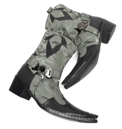 Mens Top-Grain Leather Handmade Harness Western Cowboy Boots