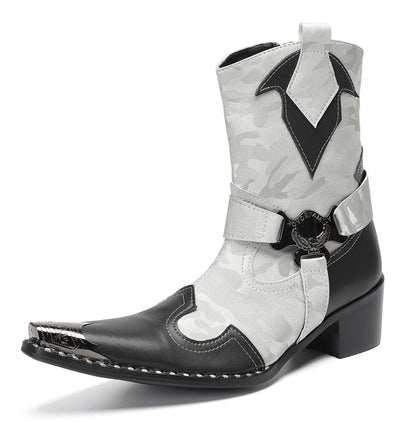 Mens Handmade Metal Pointed Toe Harness Cowboy Western Boots