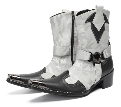 Mens Handmade Metal Pointed Toe Harness Cowboy Western Boots
