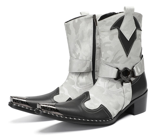 Mens Handmade Metal Pointed Toe Harness Western Cowboy Boots