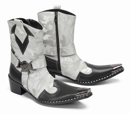 Mens Handmade Metal Pointed Toe Harness Cowboy Western Boots