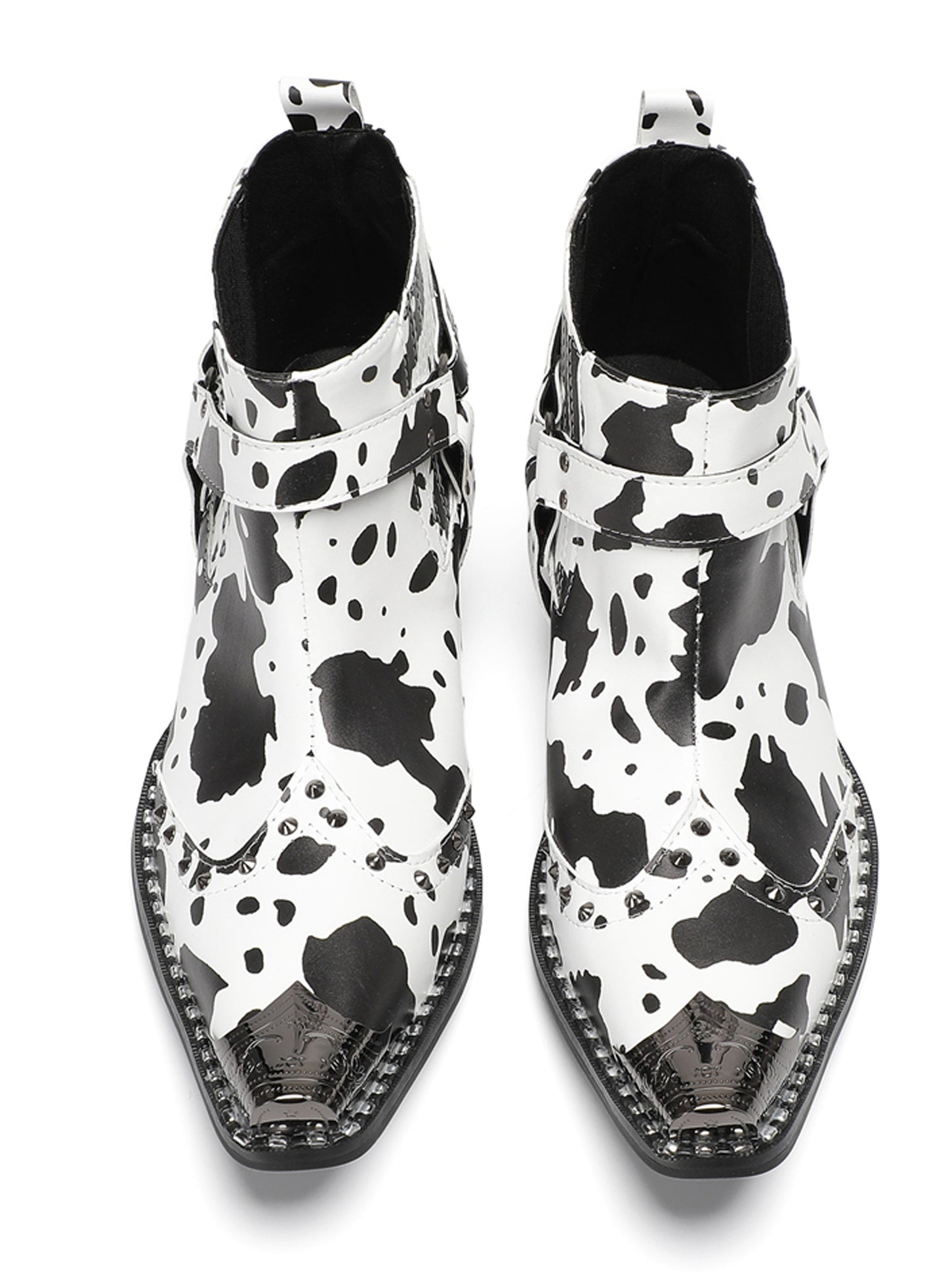 Mens Cow Print Harness Strap Ankle Western Chelsea Boots