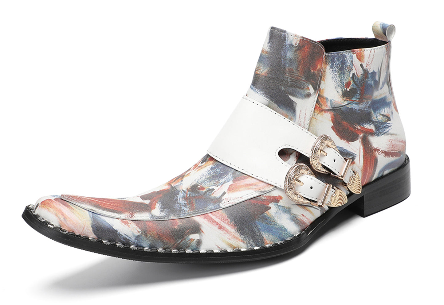 Mens Multicolor Abstract Print Dress Jodhpur Ankles Boots