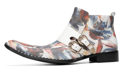 Mens Multicolor Abstract Print Dress Jodhpur Ankles Boots