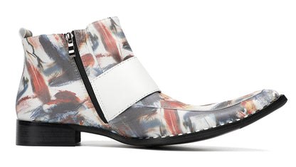 Mens Multicolor Abstract Print Dress Jodhpur Ankles Boots