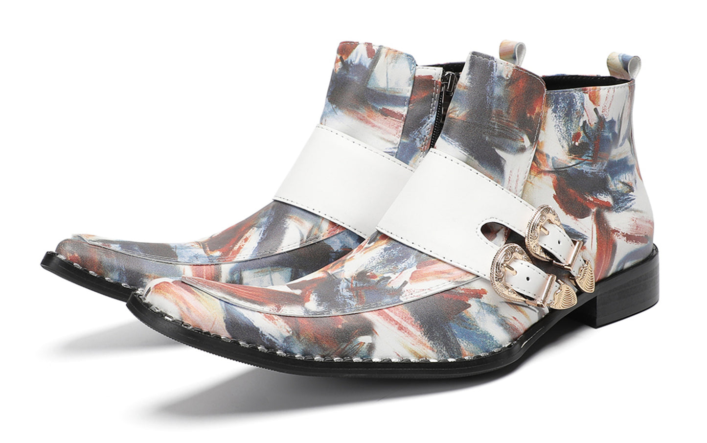 Mens Multicolor Abstract Print Dress Jodhpur Ankles Boots