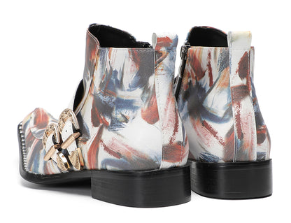 Mens Multicolor Abstract Print Dress Jodhpur Ankles Boots