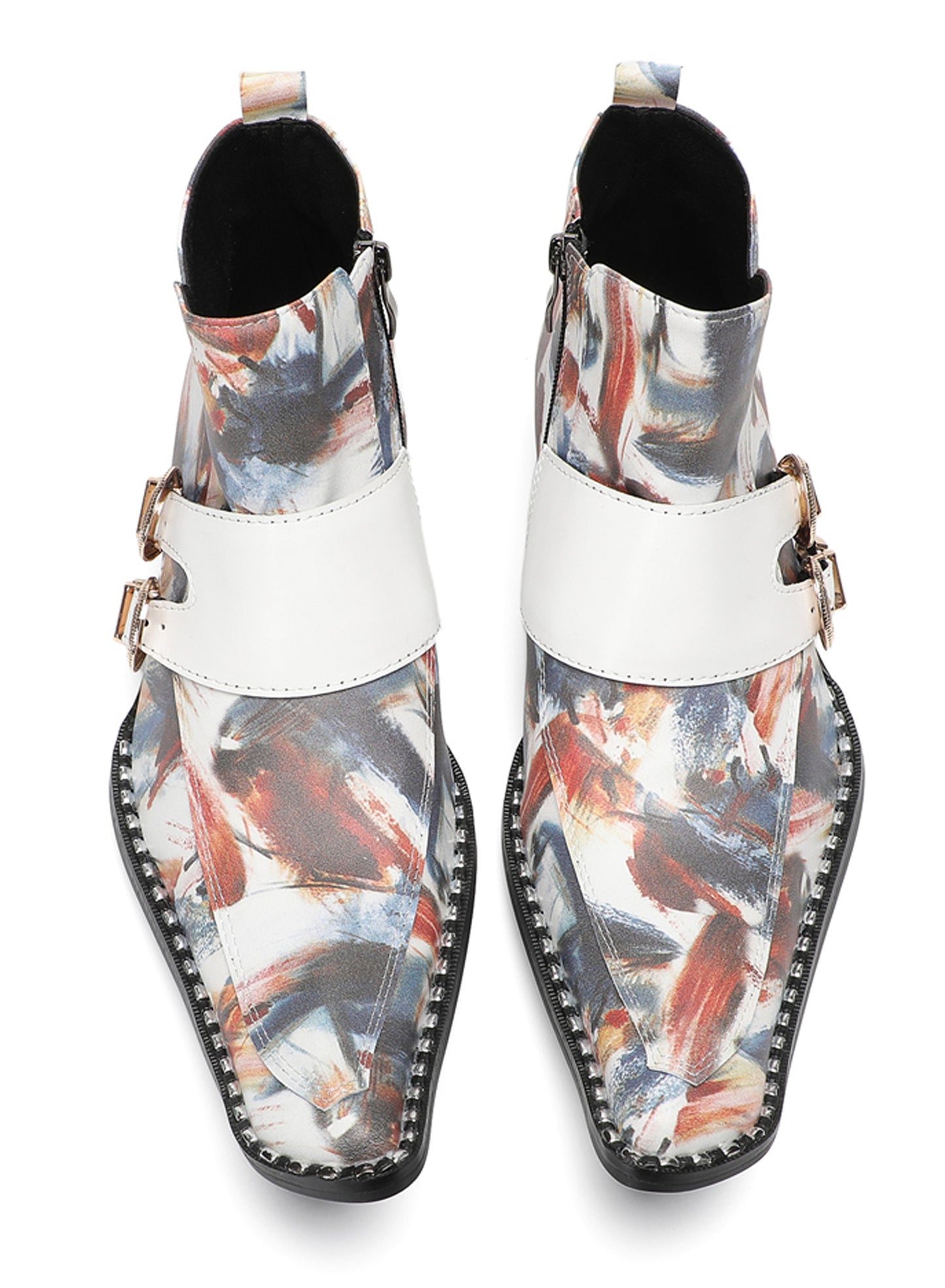 Mens Multicolor Abstract Print Dress Jodhpur Ankles Boots