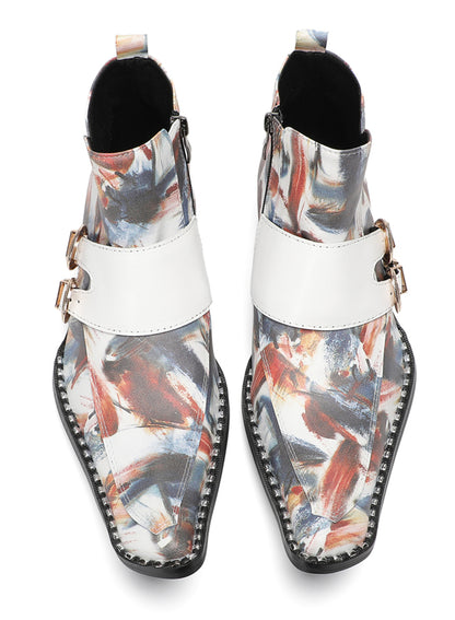 Mens Multicolor Abstract Print Dress Jodhpur Ankles Boots