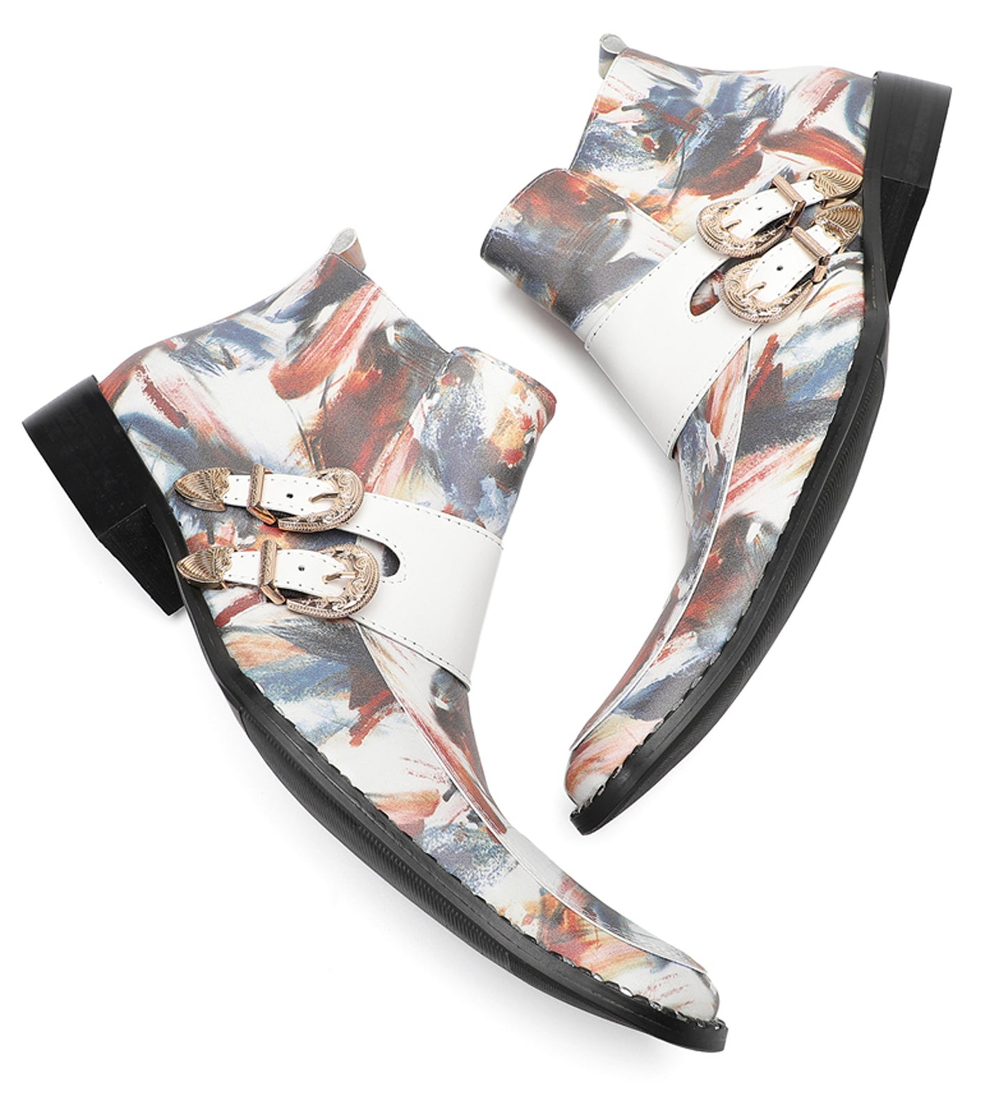 Mens Multicolor Abstract Print Dress Jodhpur Ankles Boots