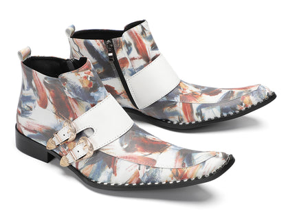 Mens Multicolor Abstract Print Dress Jodhpur Ankles Boots