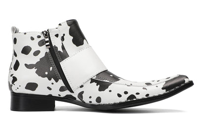 Mens Cow Print Double Buckle Strap Ankles Boots