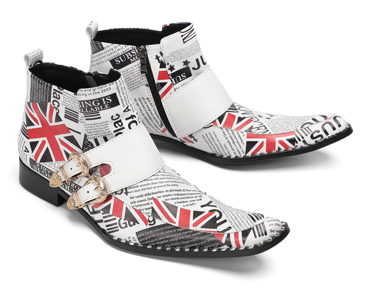 Mens Top-Grain Leather Monk Strap Western Ankle Boots