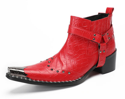 Mens Crocodile Embossed Harness Strap Dress Ankles Western Chelsea Boots