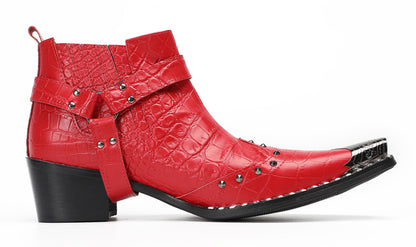 Mens Crocodile Embossed Harness Strap Dress Ankles Western Chelsea Boots