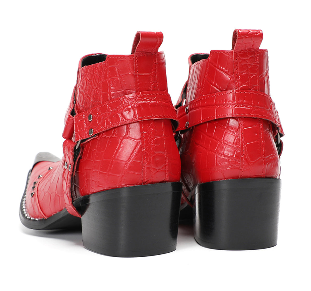 Mens Crocodile Embossed Harness Strap Dress Ankles Western Chelsea Boots
