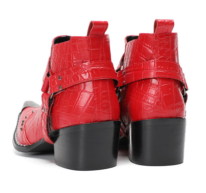 Mens Crocodile Embossed Harness Strap Dress Ankles Western Chelsea Boots