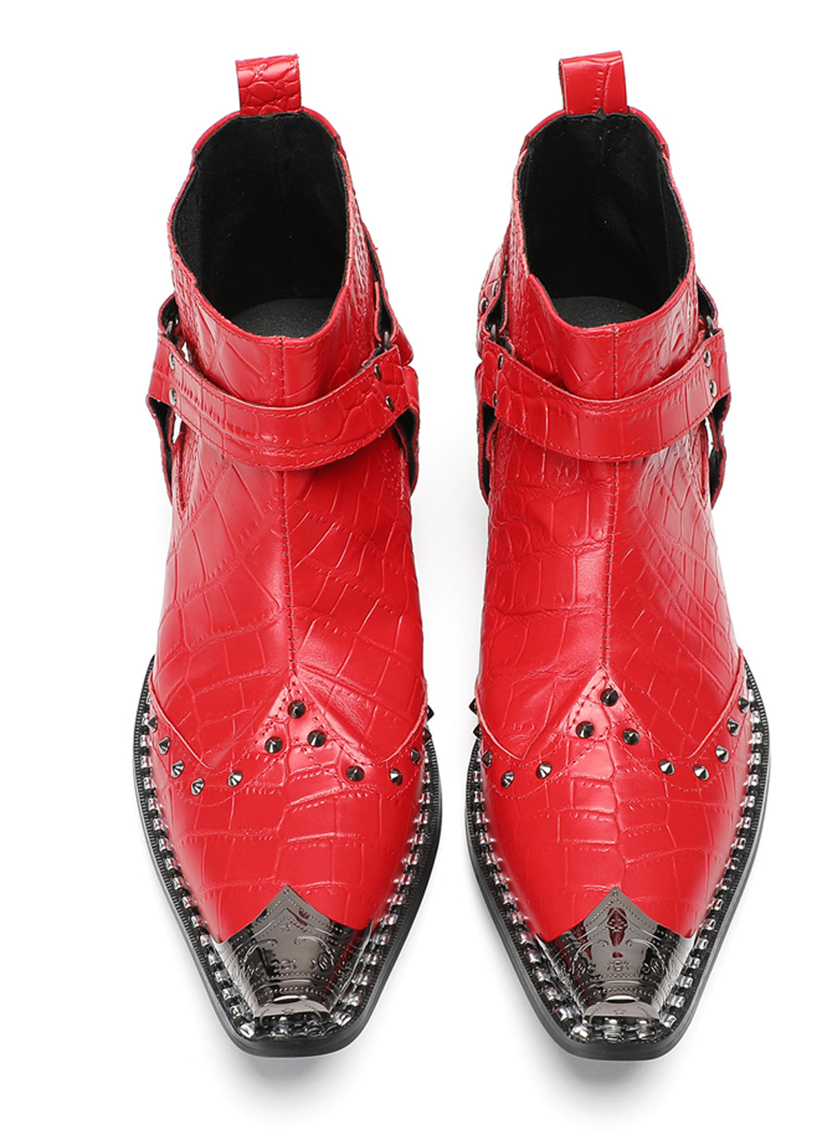Mens Crocodile Embossed Harness Strap Dress Ankles Western Chelsea Boots