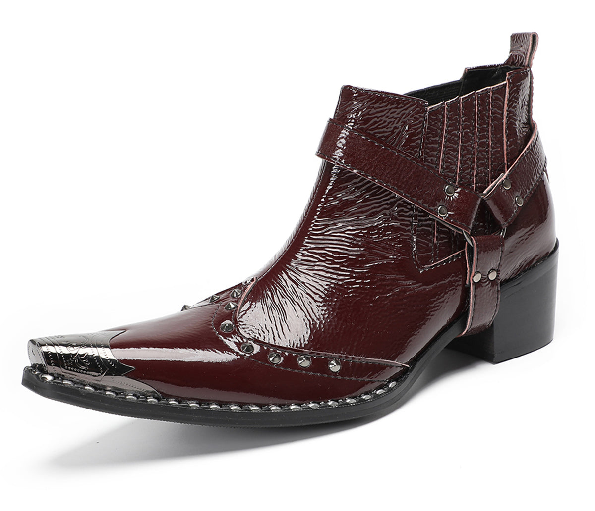 Mens Crocodile Embossed Harness Strap Dress Ankles Western Chelsea Boots