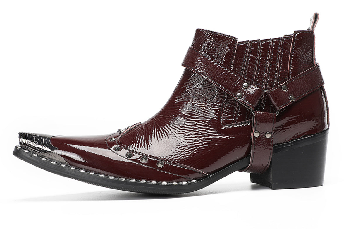 Mens Crocodile Embossed Harness Strap Dress Ankles Western Chelsea Boots