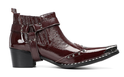 Mens Crocodile Embossed Harness Strap Dress Ankles Western Chelsea Boots