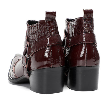 Mens Crocodile Embossed Harness Strap Dress Ankles Western Chelsea Boots