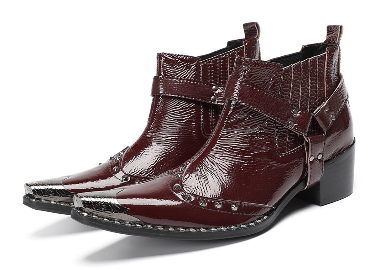 Mens Crocodile Embossed Harness Strap Dress Ankles Western Chelsea Boots