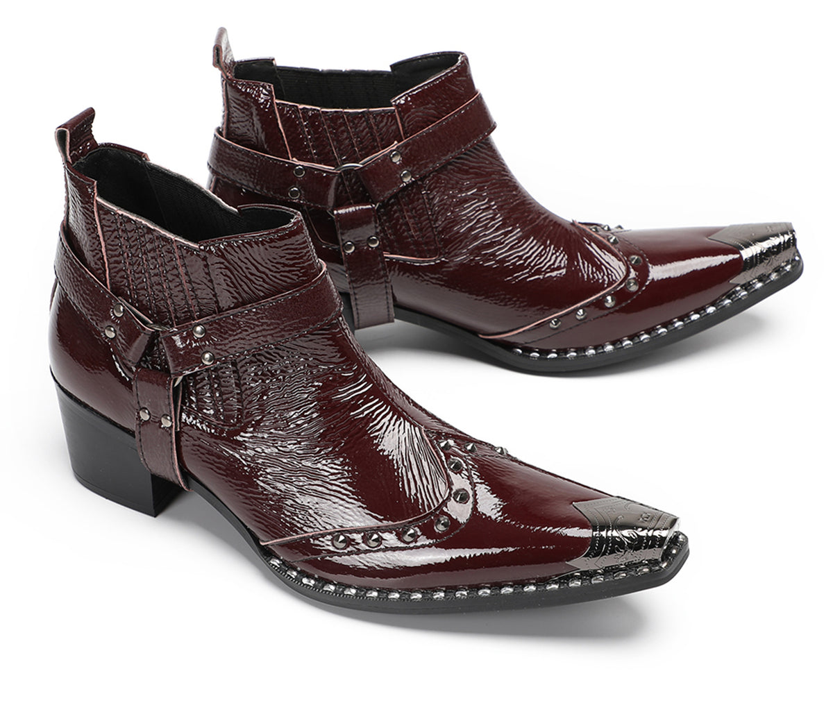 Mens Crocodile Embossed Harness Strap Dress Ankles Western Chelsea Boots