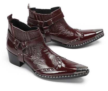 Mens Crocodile Embossed Harness Strap Dress Ankles Western Chelsea Boots
