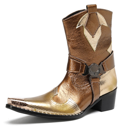 Mens Top-Grain Leather High Top Western Cowboy Boots
