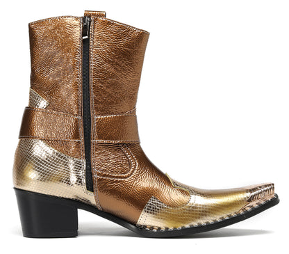 Mens Top-Grain Leather High Top Western Cowboy Boots
