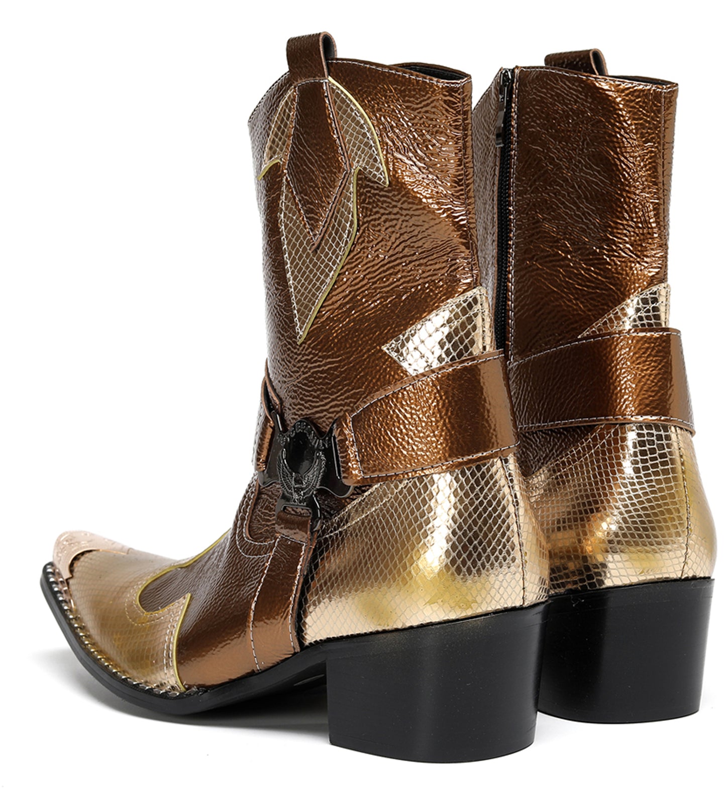 Mens Top-Grain Leather High Top Western Cowboy Boots