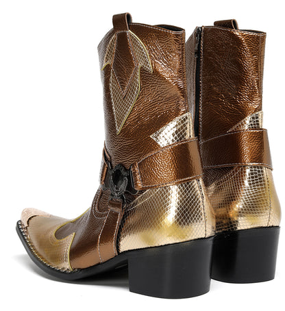 Mens Top-Grain Leather High Top Western Cowboy Boots