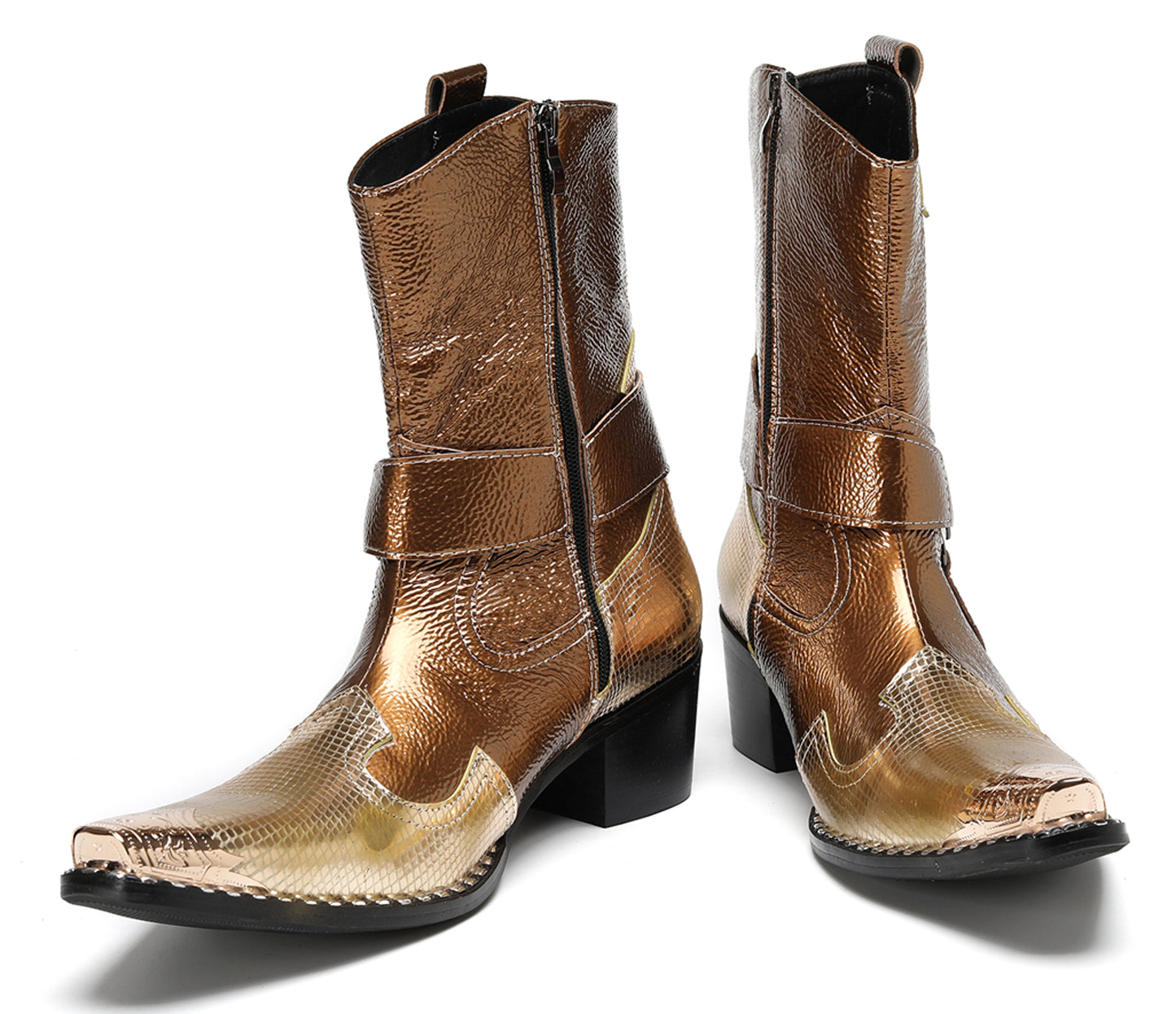Mens Top-Grain Leather High Top Western Cowboy Boots