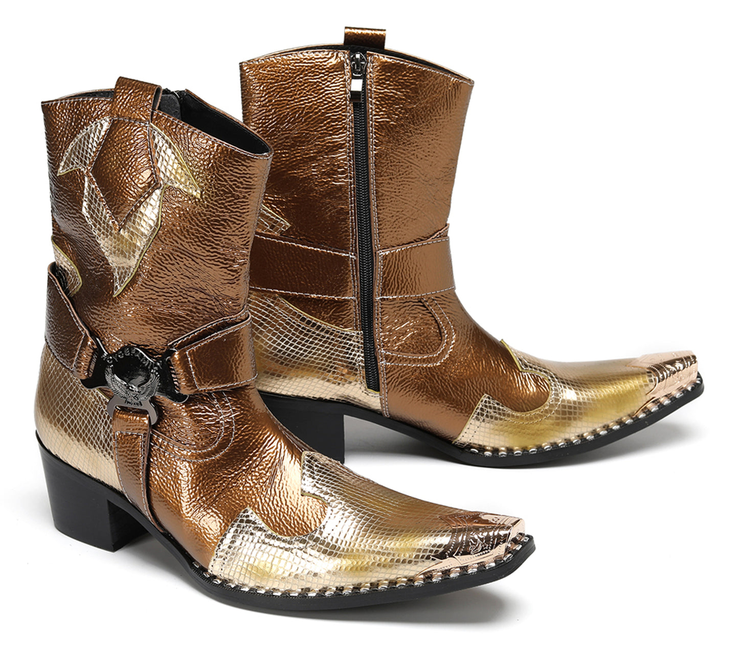 Mens Top-Grain Leather High Top Western Cowboy Boots