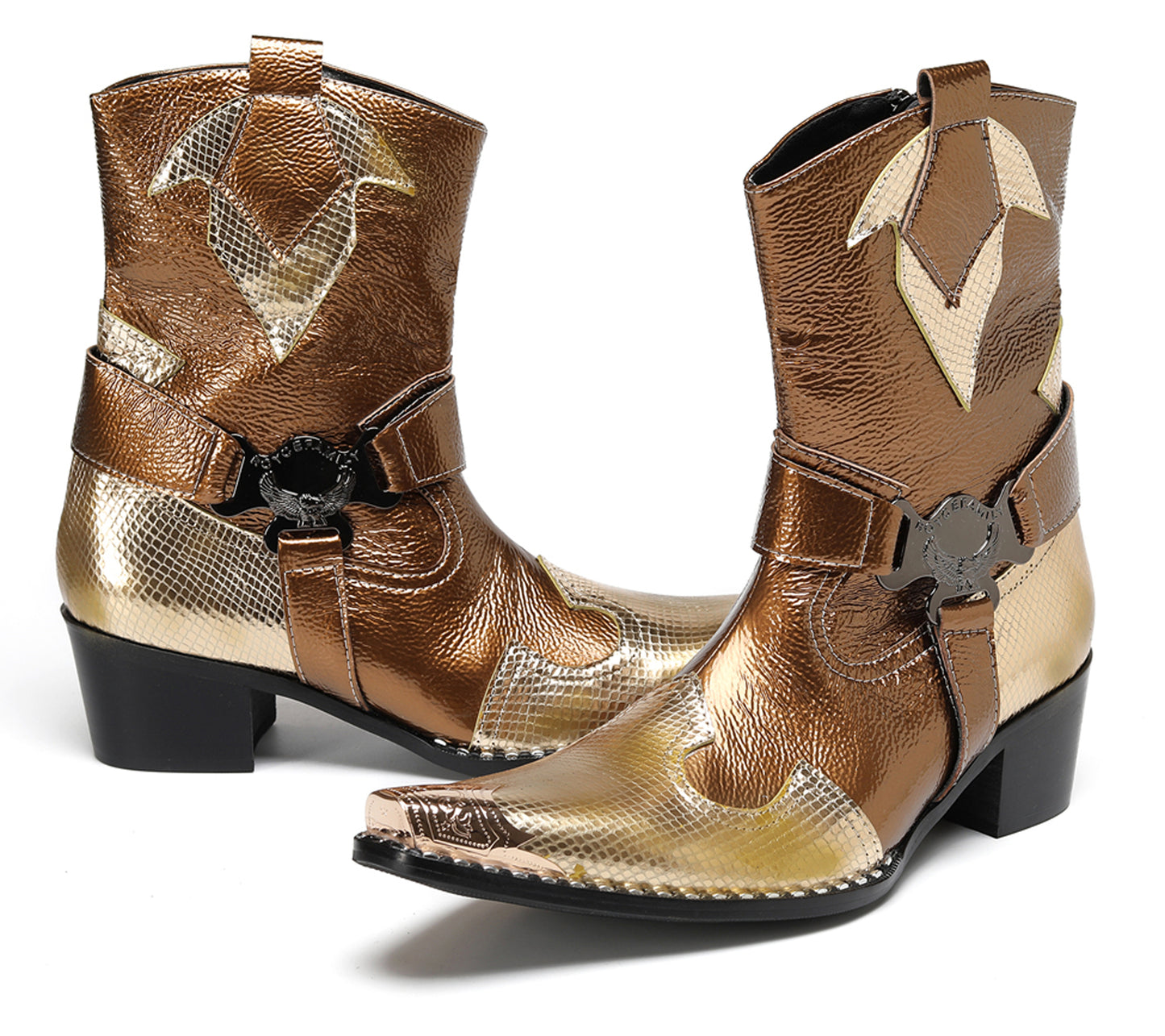 Mens Top-Grain Leather High Top Western Cowboy Boots